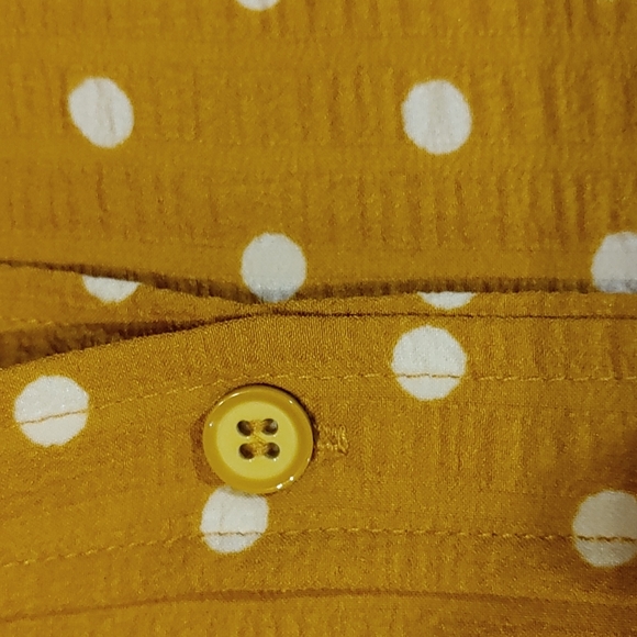 Red Coral Mustard Yellow Polka Dot A Line Tunic Style with Pockets Medium - Picture 10 of 12